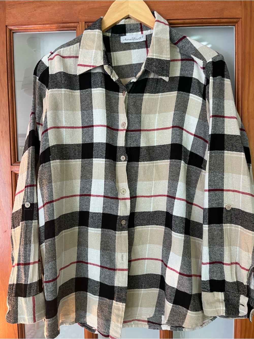 KEREN hart Black, Cream & Burgundy Plaid Shirt